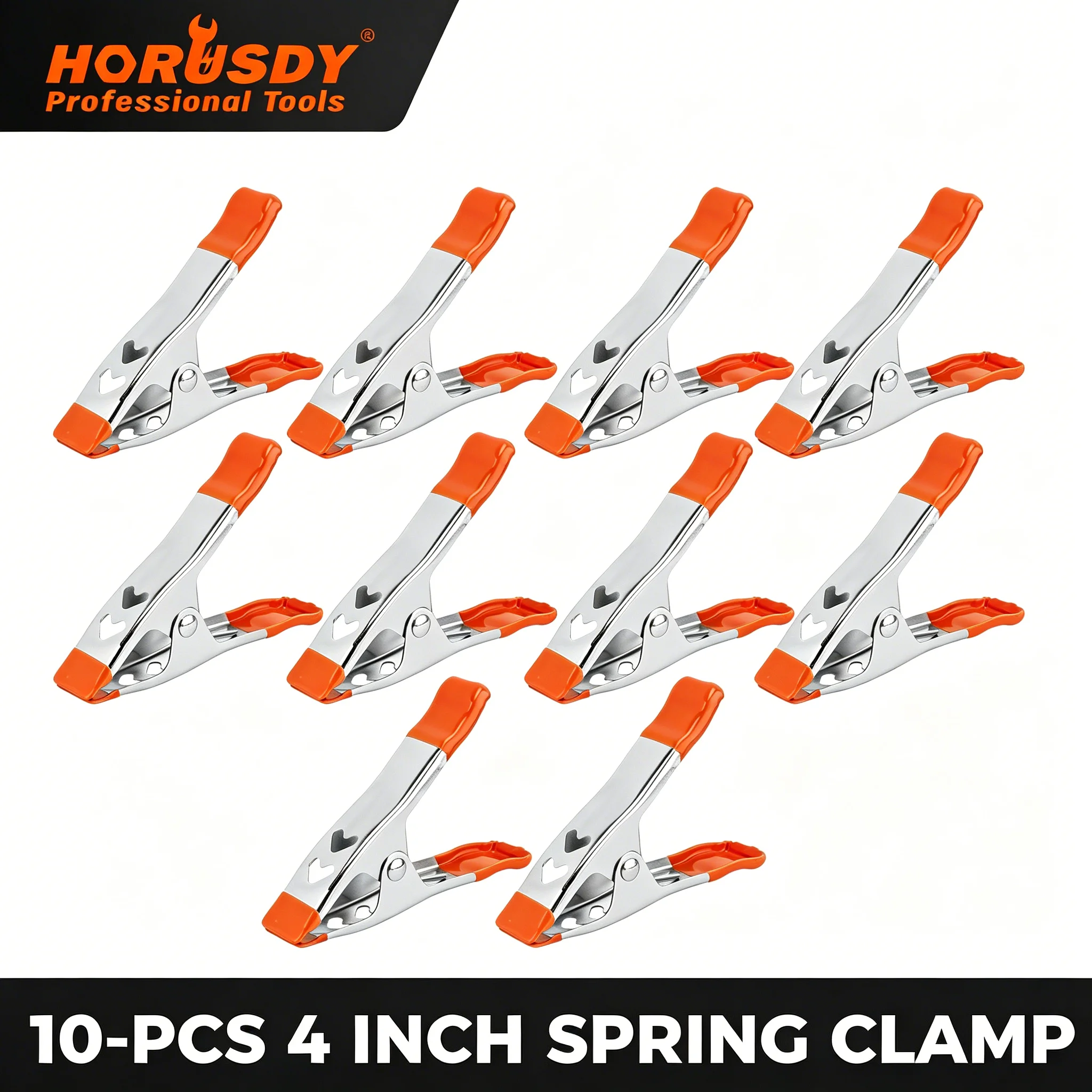 HORUSDY 10Pcs 4 Inch Heavy Duty Spring Clamps, Rubber Tip Metal Clips for Woodworking Camping Photography DIY Crafts