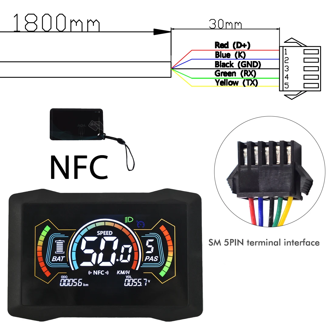 UART2 H7C LCD NFC-display Dashboarddisplay Fietscomputer Kilometerteller Meter Scherm Elektrische fietsmeter voor elektrische scooter