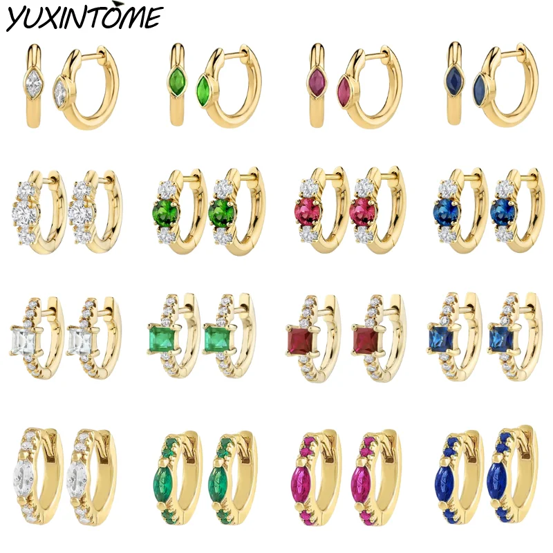 

925 sterling silver ear needle color water drop zircon hoop gold earrings for women geometric ear buckles fashion party jewelry