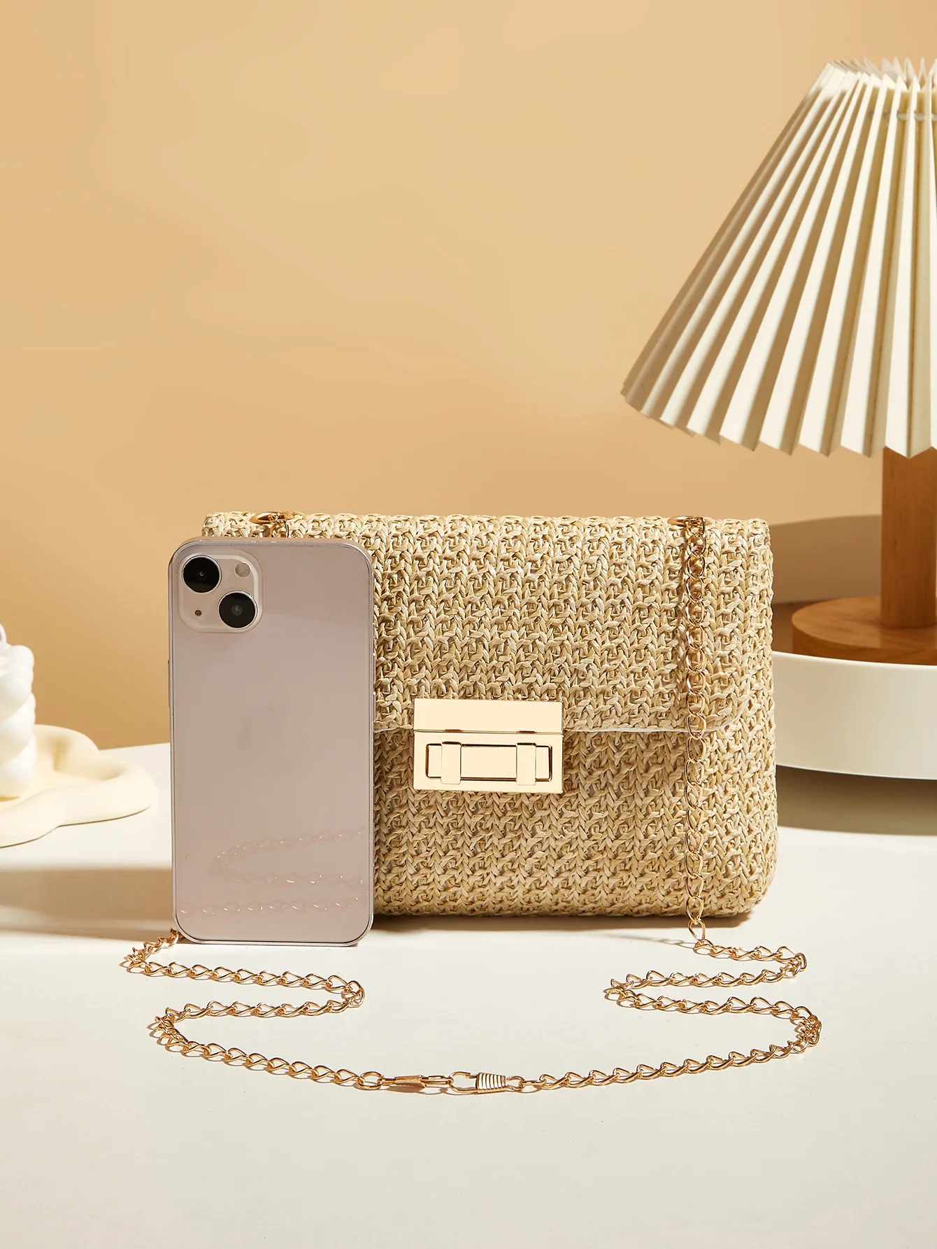 Fashion crossbody bag Korean version trendy grass woven women's bag lock closure simple small square bag image 5