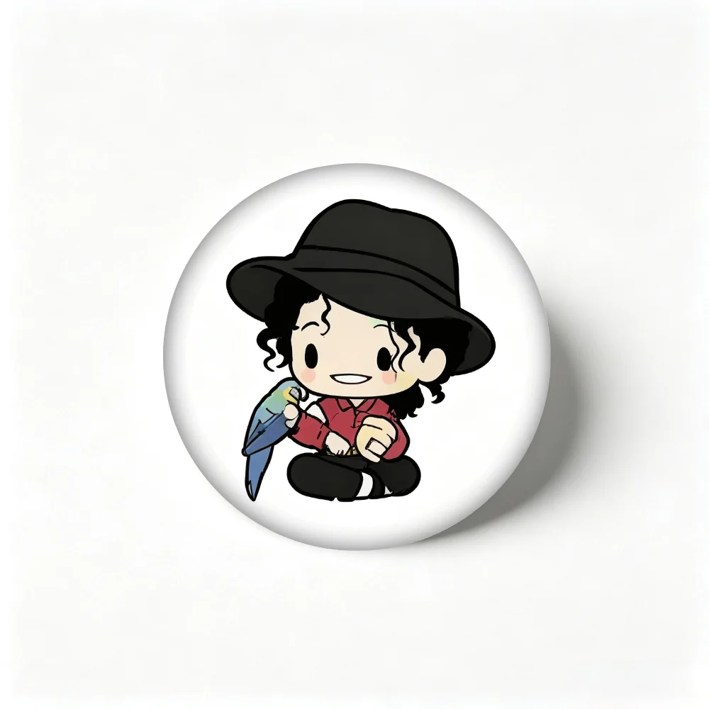 MJ Chibi Tinplate Badge Handmade Creative Brooch Pin, Michael Jackson Cartoon Character Lapel Pin, Clothing Gift Accessory Decor