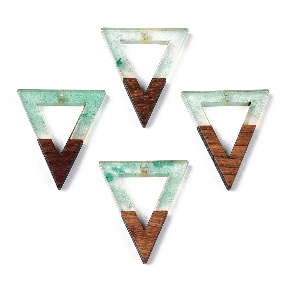 50pcs Transparent Resin & Walnut Wood Pendants, with Glitter Powder Light Sea Green for Making DIY Jewelry Bracelet Necklace