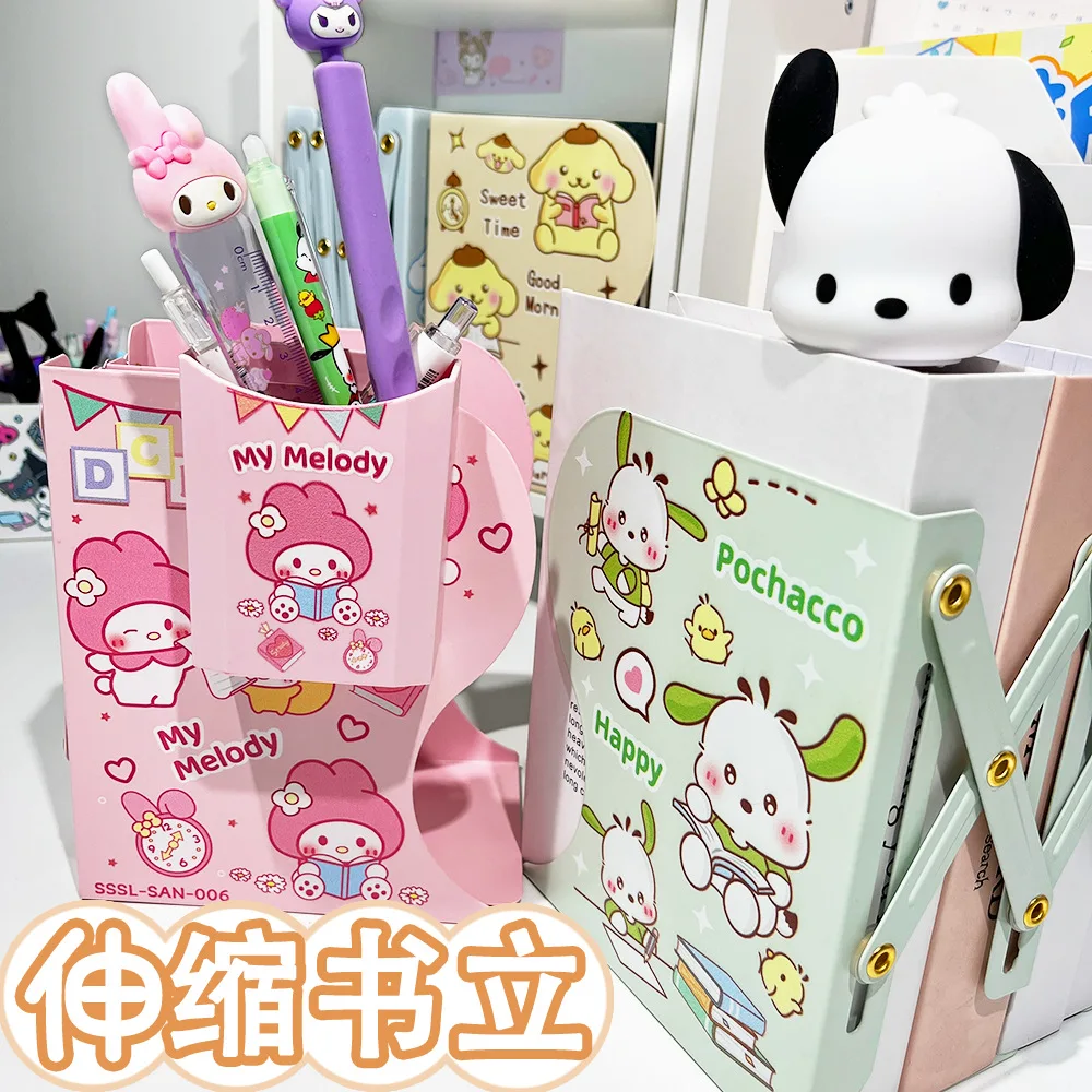 Sanrio Book Shelf Hello Kitty Cinnamoroll Kuromi Student Desktop Retractable Bookstand Book Library Partition Folding Collection