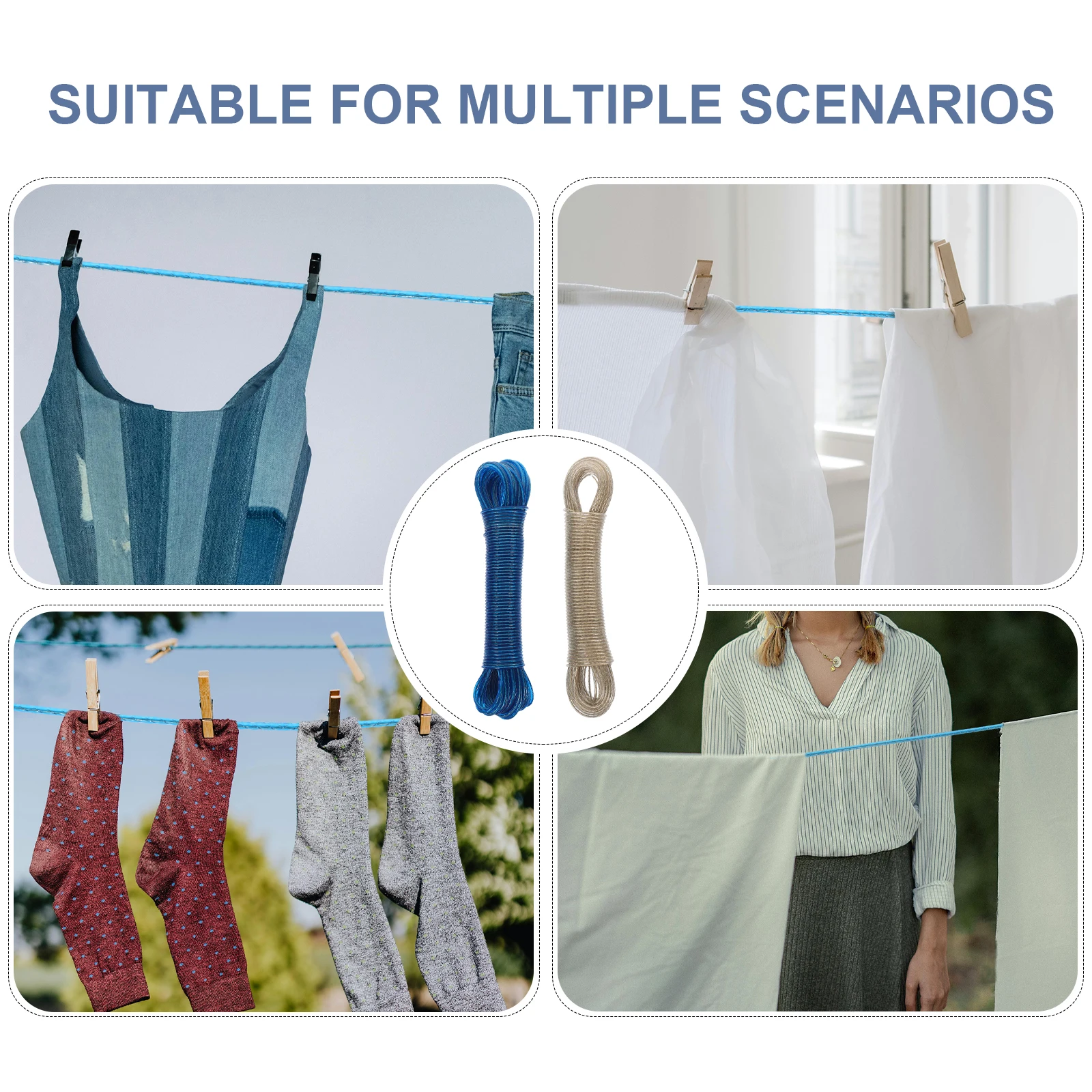 

2pcs Clothesline Transparent Blue PVC Coated Steel Wire Portable Travel Laundry Line Outdoor Drying Travel Clothesline Rope