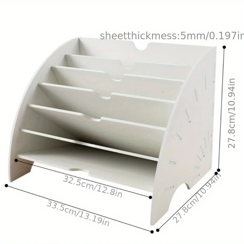 Fan Shaped Desk File Organizer - 6 Compartments File Holder for Desktop, Magazine Rack, Mail Holder, File Sorter, Paper Organizer for Home Office Classroom, White