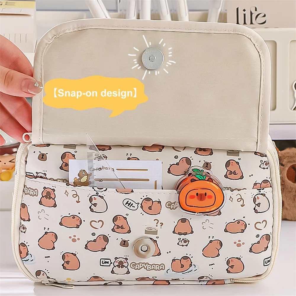 EZONE Cute Cartoon Capybara Pattern Pencil Case with Compartments for Girls and Large Pencil Case for Children Teenager Students