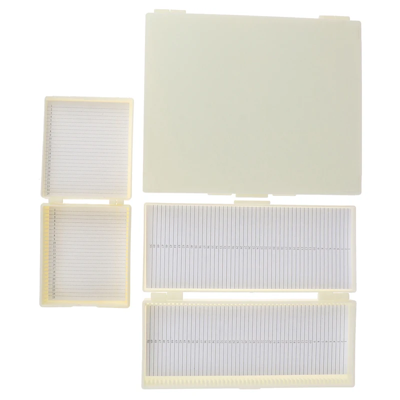 HOT! Plastic Microscope Glass Slide Box 25/50/100pcs Biological Slices Storage Case Holder for Prepared Microscope Slides