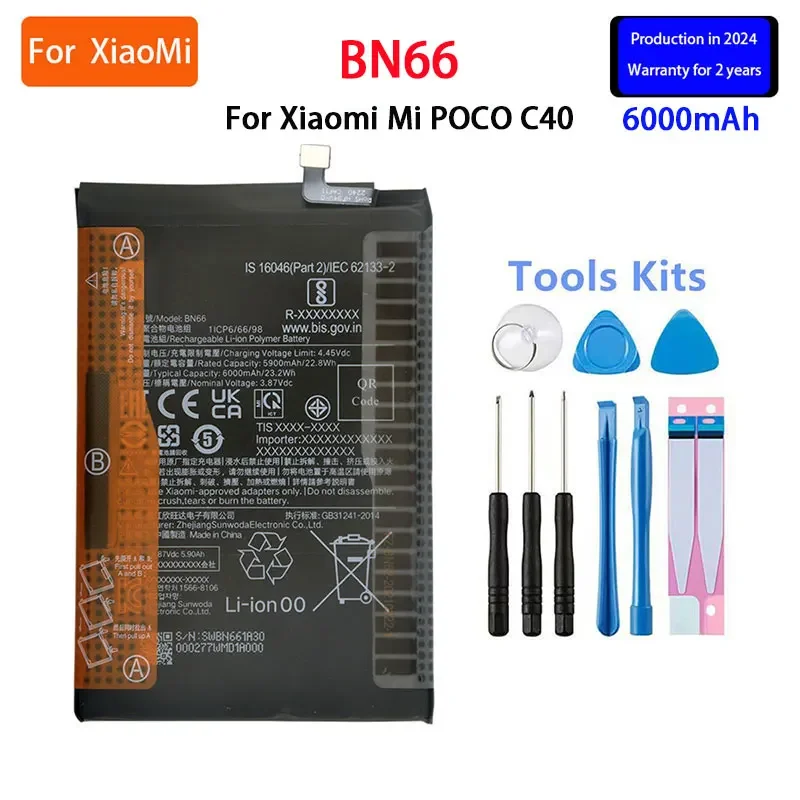 

2024 years Brand New BN66 6000mAh Battery For Xiaomi Mi POCO C40 Phone Replacement Batteries+Tools