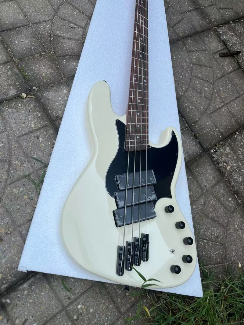 Basse électrique à 4 cordes personnalisée, produit de type ventilateur en bois de rose, matériel noir, électronique active, photo en direct, livraison gratuite