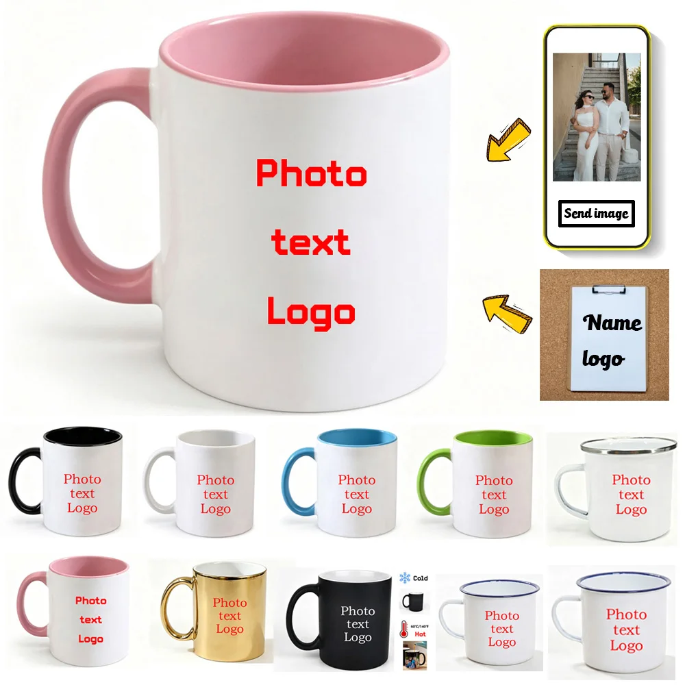 Personalized Your Photo Mug Custom Name Logo TEXT Cup Customize Coffee Enamel Mugs Tea Cups Mothers Day Wedding Surprised Gift