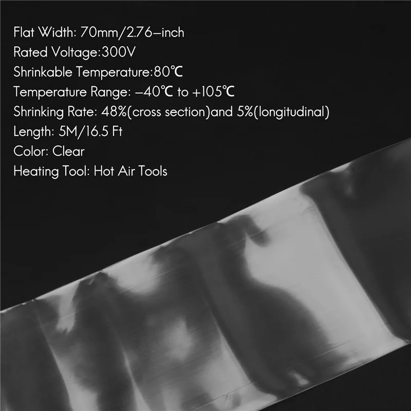 

5X термоусадочная трубка из ПВХ, 70 мм для термоусадочной пленки 4 х 18650, 5 м, прозрачная B61B