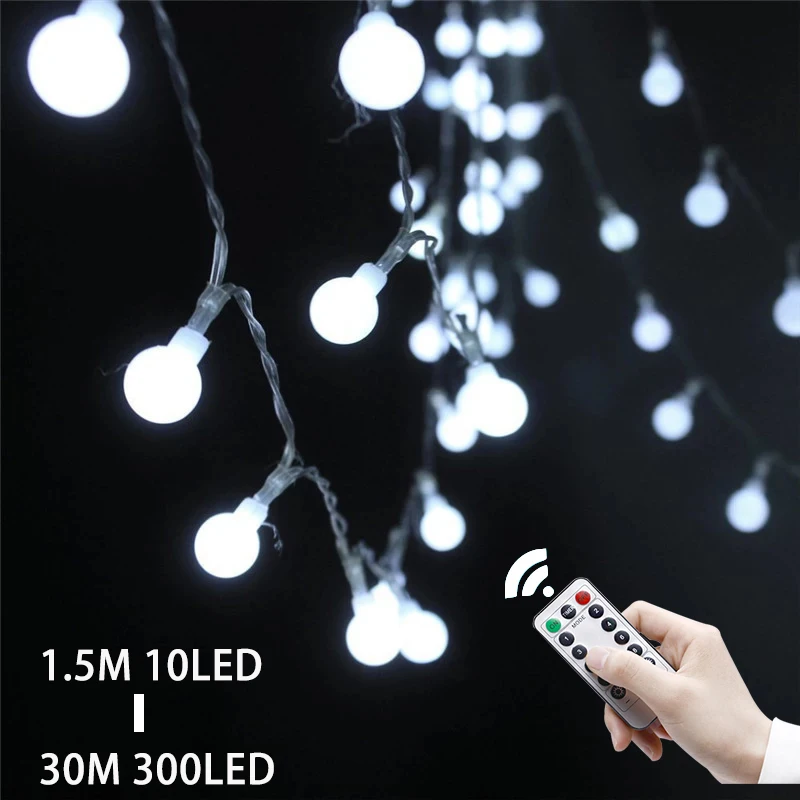 

10M/20M/30M 220V/110V LED Ball String Lights Christmas Bulb Fairy Garlands Outdoor For Holiday Wedding Party New Year Decor Lamp