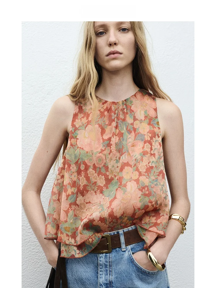 

Mango Women's Loose Svel Floral Print round Ne irt Casual Comfortable Lazy Sle Spring Summer Faion Ladies' Blouse