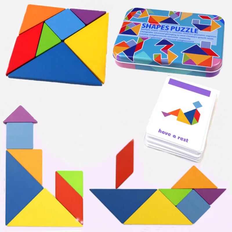 Puzzle 3D de bonne qualité pour enfants, jeu d\'entraînement à la réflexion Tangram, jeu d\'apprentissage pour bébé, jouets éducatifs en bois pour