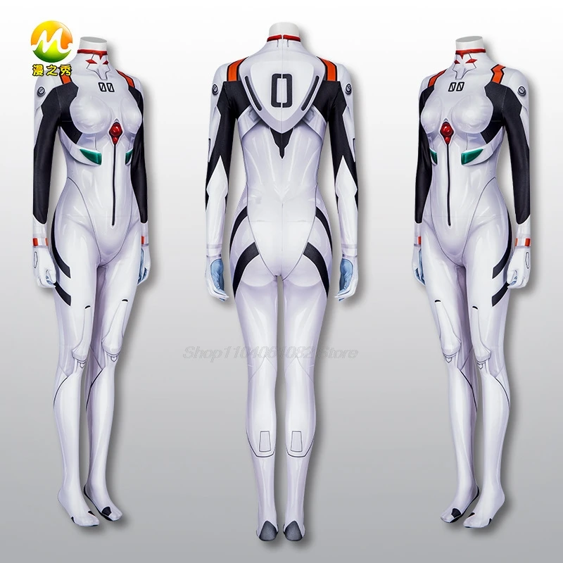 Rei Ayanami Cosplay Fantasia, Bodysuit Branco, Macacão, Zentai, Catsuit, Festa de Halloween