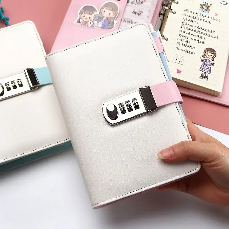 A6/A5 Kawaii Password  with Lock Loose-leaf Hand Book Multifunctional Diary Buckle Notepad Simple Student Stationery Notebook