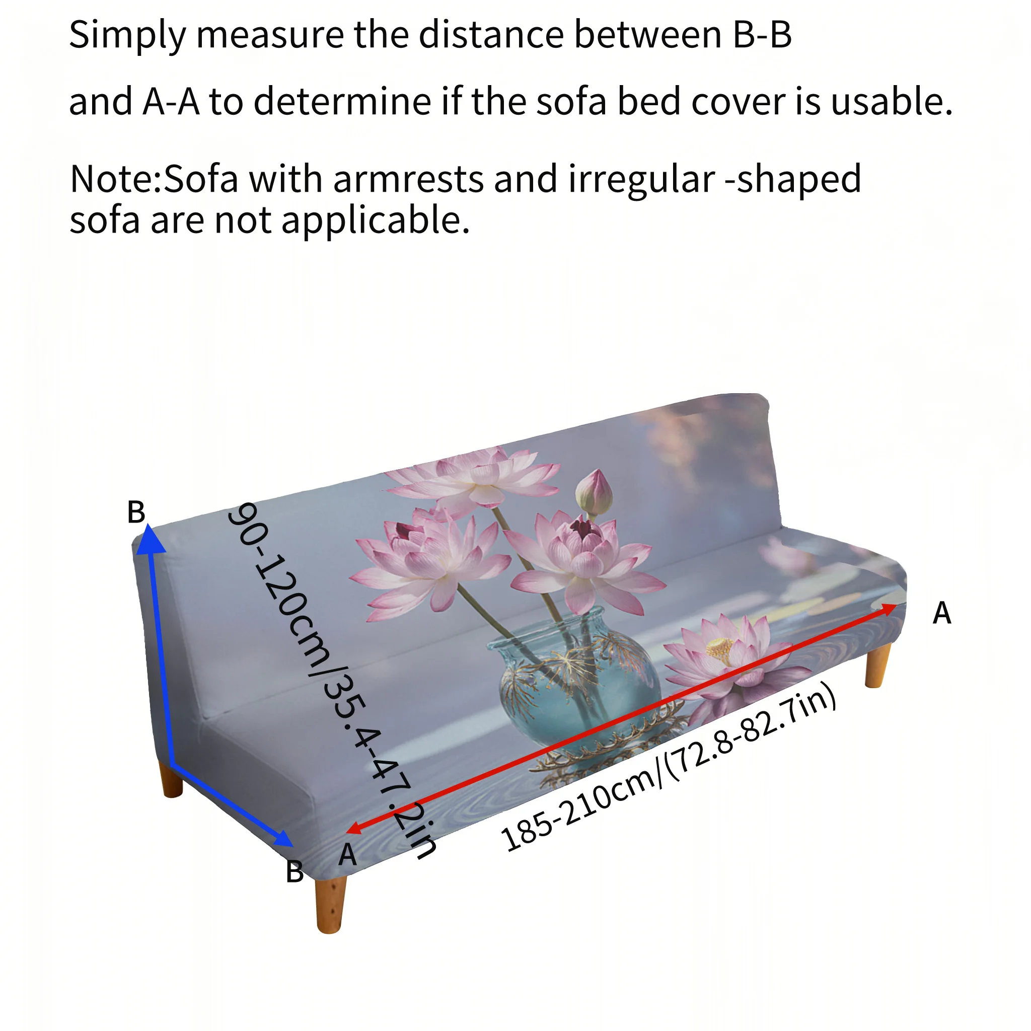 Powder lotus water pattern printing sofa bed cover, living room sofa bed cover, dustproof machine washable sofa bed cover