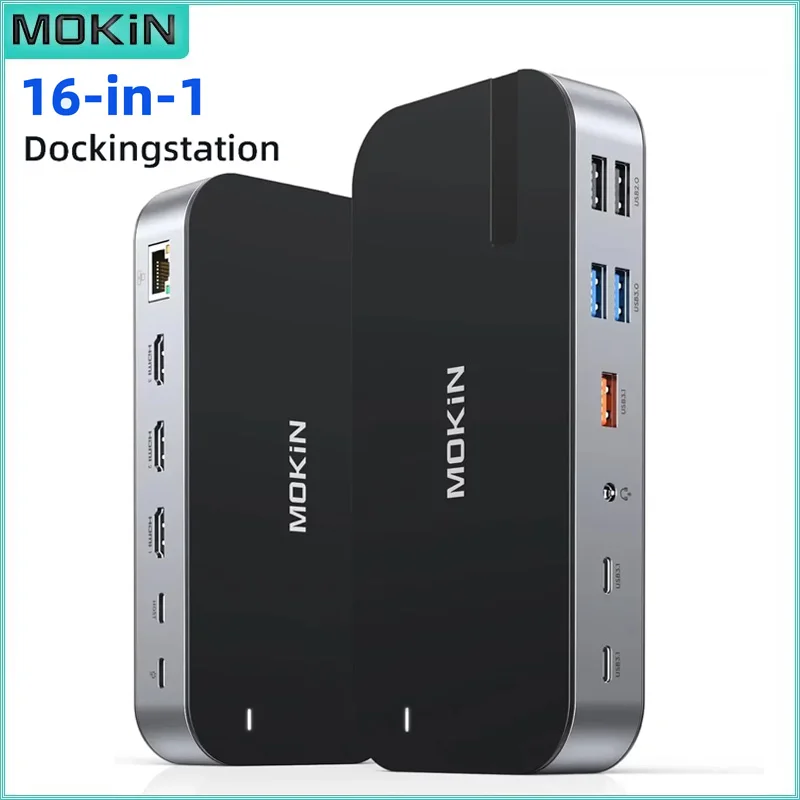

MOKiN 15 in 1 Docking Station USB C Dock Triple Monitor 3 HDMI 10Gbps USB 3.1 RJ45 SD/TF Audio PD 100W Adapter For MacBook Dell