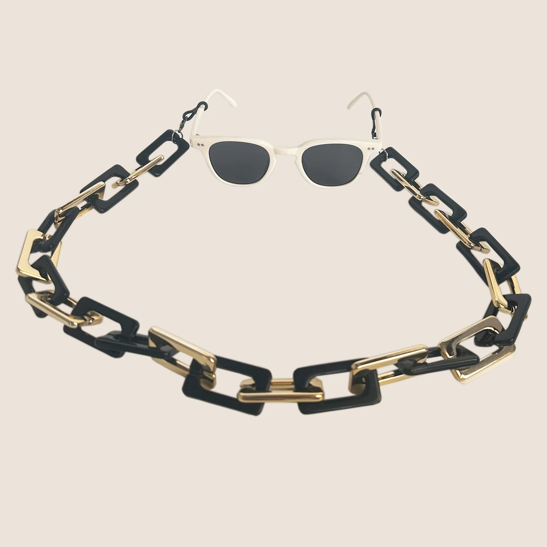 Europäischer und Amerikanischer Modetrend: Schwarze, Ultra-Dicke Acryl-Brillenkette, Sonnenbrillenband, Sonnenbrillenkordel – Detail 6