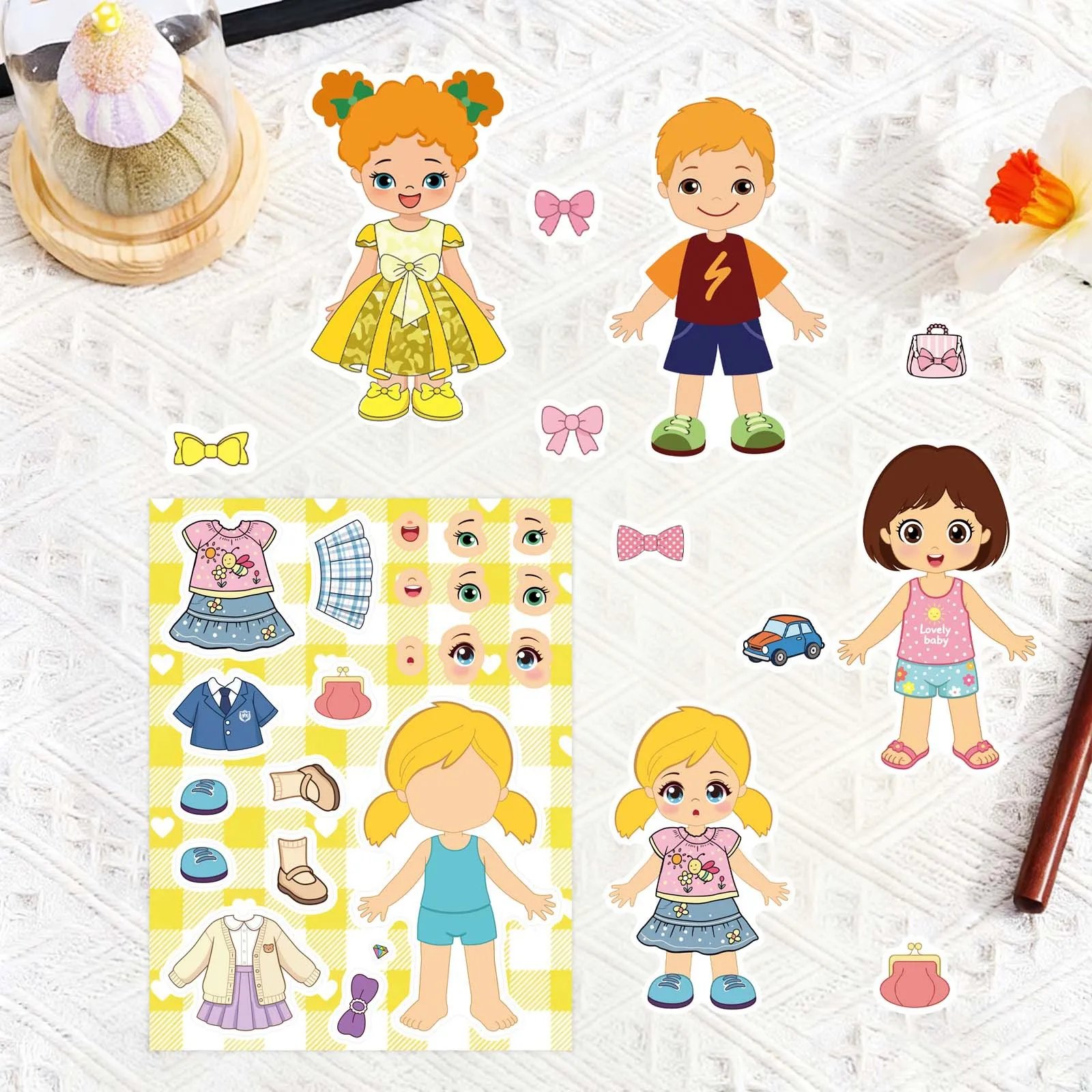8Sheets Cute Doll Dress Up Stickers DIY Change Clothes Sticker Kawaii Scrapbook Journal Decor Educational Gift