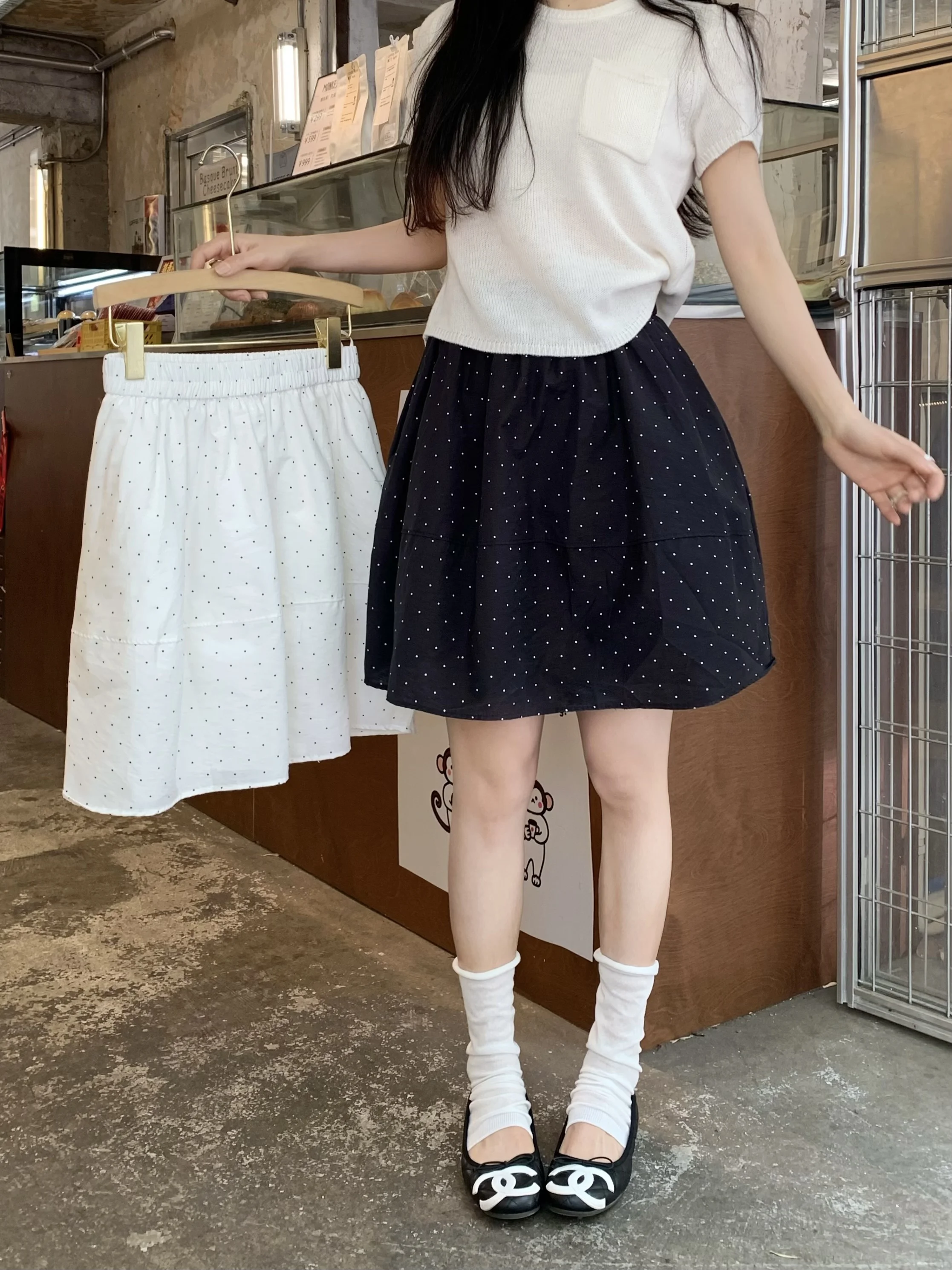 

Polka Dot Elastic Waist Half Skirt Flower Bud Skirt Women's Early Summer Vintage Loose Versatile Puffy Skirt Midi Skirt