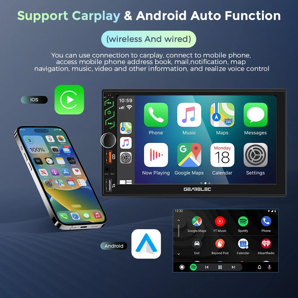 Lecteur de voiture universel pour Ford VW Golf, autoradio stéréo, FM, USB, CarPlay, Android Auto, 7 pouces, Android 13, 2 Din