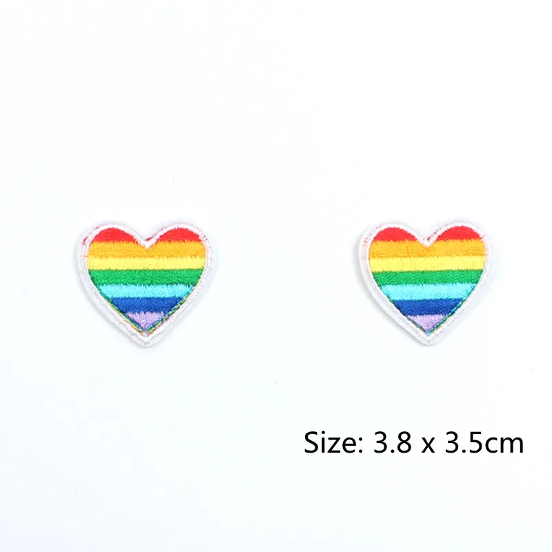 10pcs Embroidery Rainbow Heart Patch Iron On Clothes Patches DIY Clothing Sticker Sew On Pants Jeans Handbags Appliqued Badge