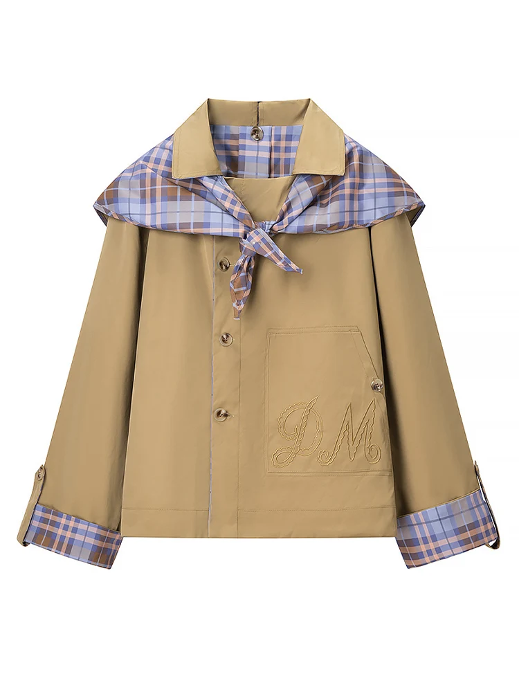 

Новая женская мода в европейском стиле, универсальное, элегантное, простое, двустороннее пальто с вышитым воротником в клетку