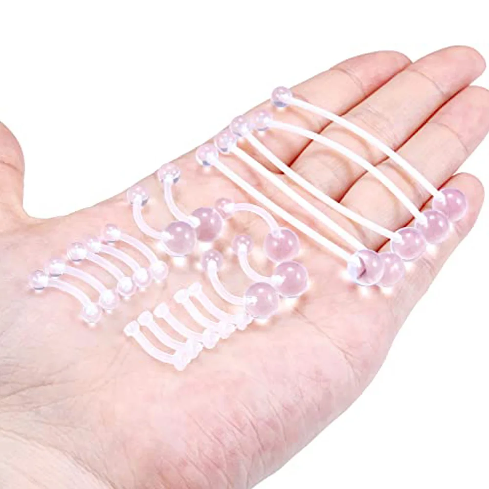 20pcs 14g Clear Belly Button Rings Pregnancy Bioflex Plastic Belly Ring Women Curved Barbell Navel Piercings Retainers
