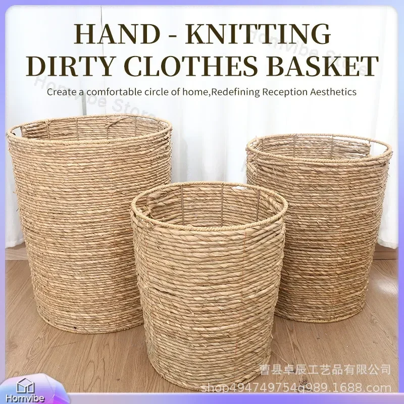 for Pastoral Large Capacity Straw Woven Laundry Basket Hotel Storage Bin for Toys Sundries Sorting Organizer