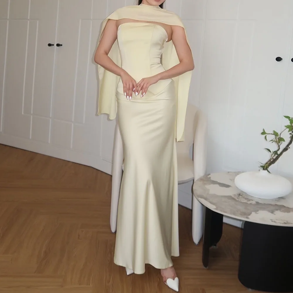 

Customized A-line Evening Dresses Ankle-length Strapless Sleeveless Prom Gown Fashion Backless Lace-up Stole Draped Party Gown