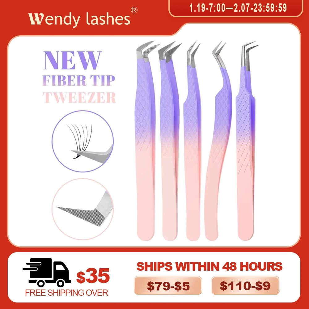 Stainless Steel Eyelash Extension Tweezers with Fiber Tips, High Precision Tweezer for Volume Fans, Makeup Tools, Golden, 1 Pc