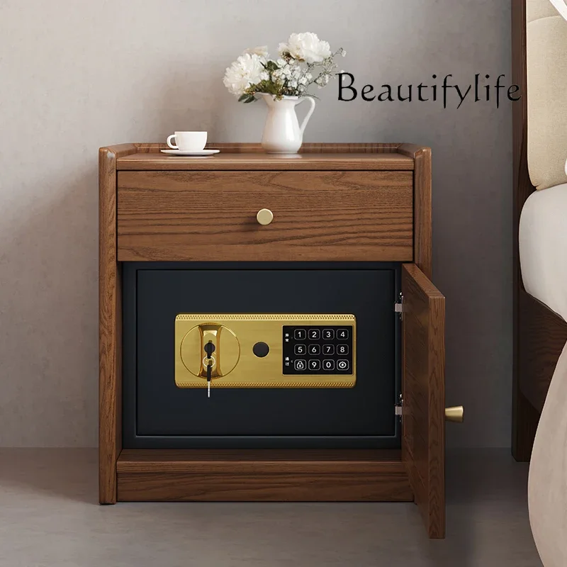 A Bedside Cabinet Solid Wood Bedside Table Safe Integrated Home Anti-theft Master Bedroom Design Sense Niche