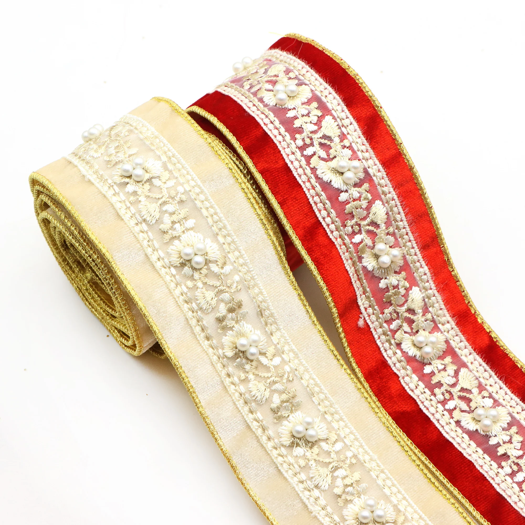 Velvet Ribbon Roll - Fita de veludo vermelho bege com