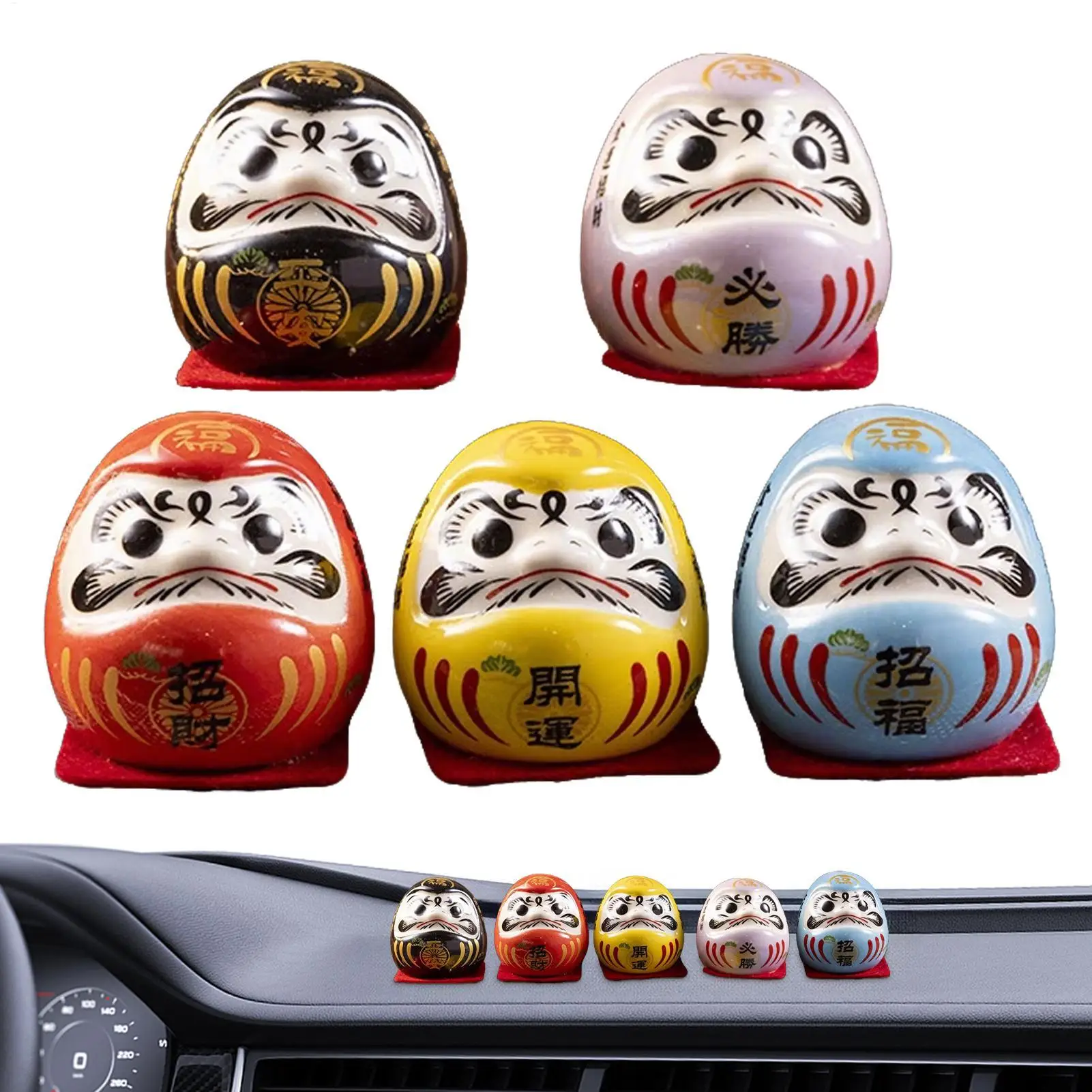 Japanese Ceramics Daruma Doll Mini Daruma Zen Statue Kit Daruma Figurine Good Luck Ornament Car interiors Home Tabletop Decors
