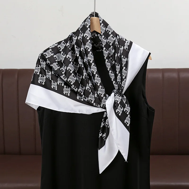 Design Luxury 90cm Twill Silk Women Scarf Sunscreen Foulard Shawl Hijab Female Hair Hijab Wraps Neckerchief Bandanda Echarpe