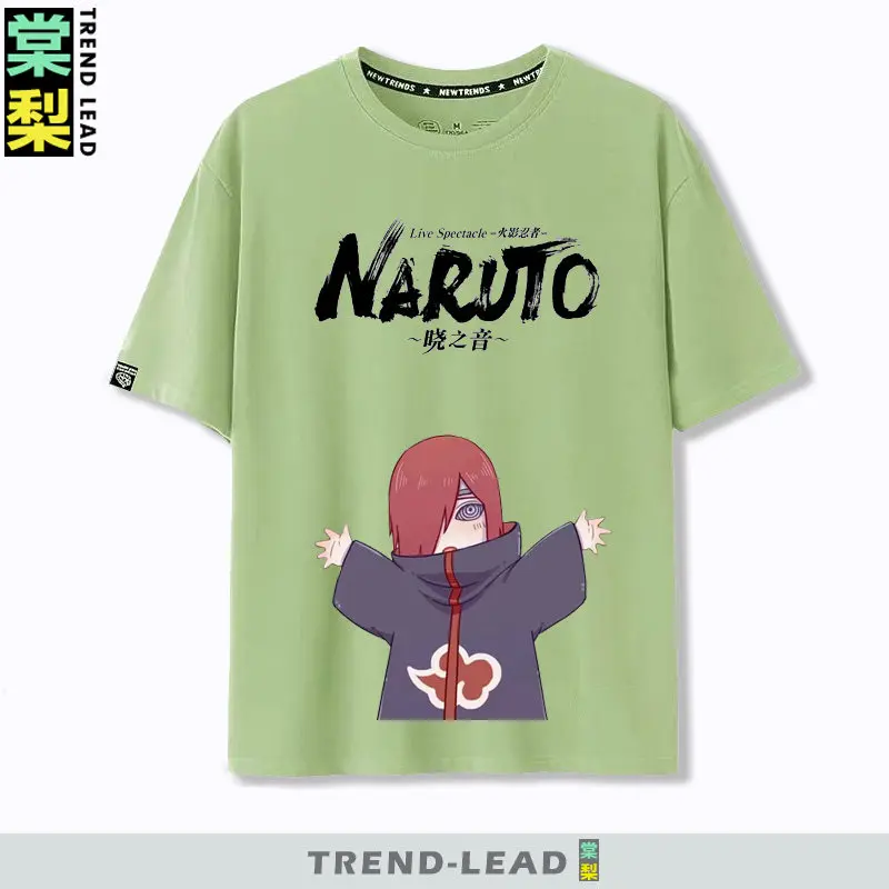 Green Fashion Brand Anime Children's T-shirt Japanese Anime Naruto Co Branded Xiaozhi Pure Cotton Printed Parent-child T-shirt
