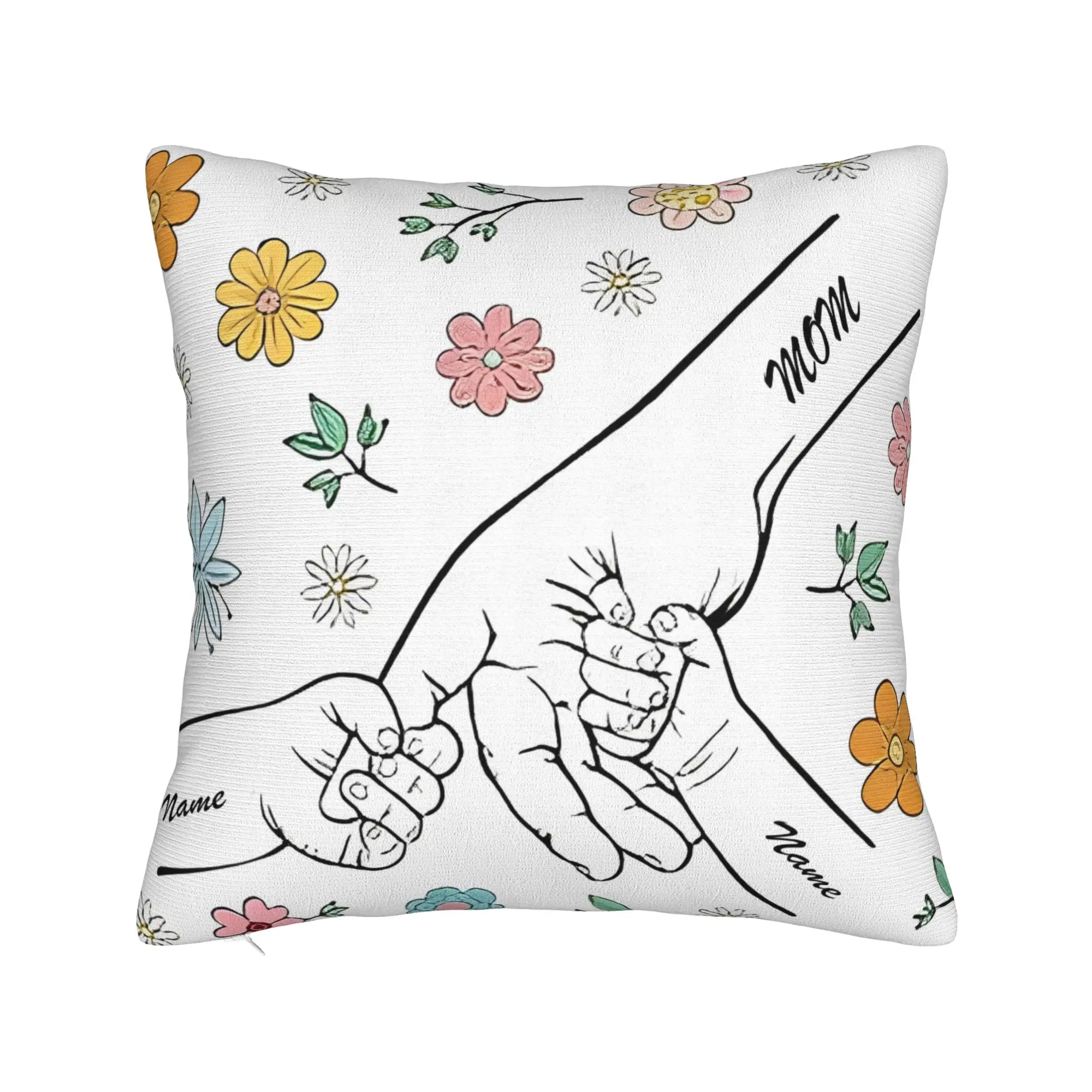 Mother's Day Square Pillowcases Bed Car Custom Up to 3 Kids Holding Mom's Hand Cushion Cover Cool Decorative Pillowcase 40*40