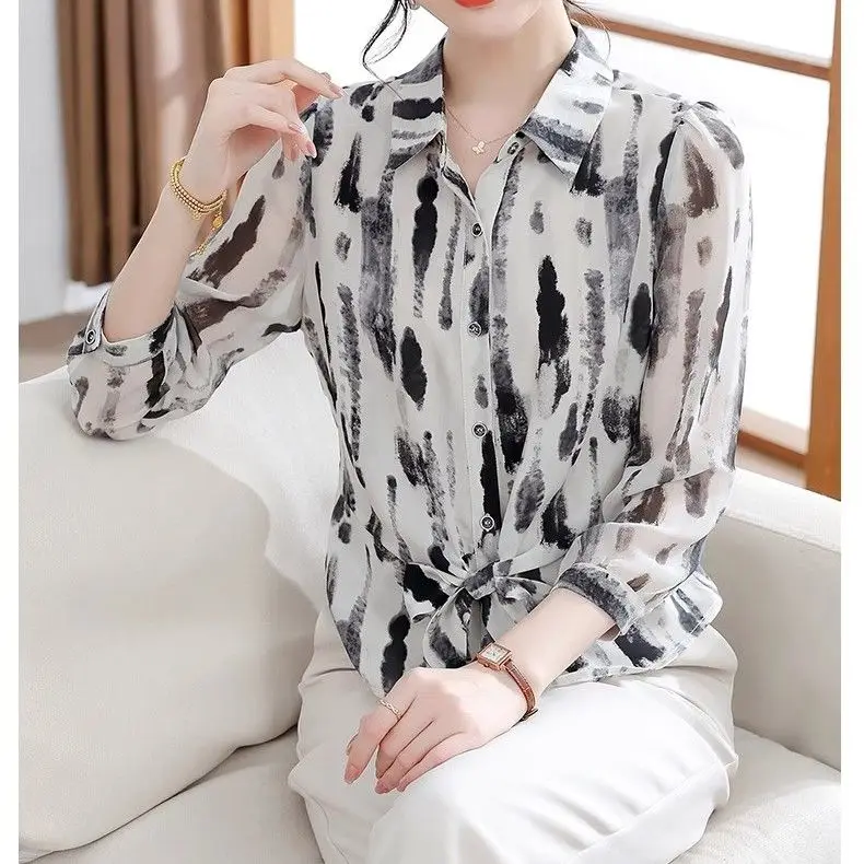 Camicetta estiva in chiffon a maniche lunghe Camicia elegante per protezione solare da donna di mezza età
