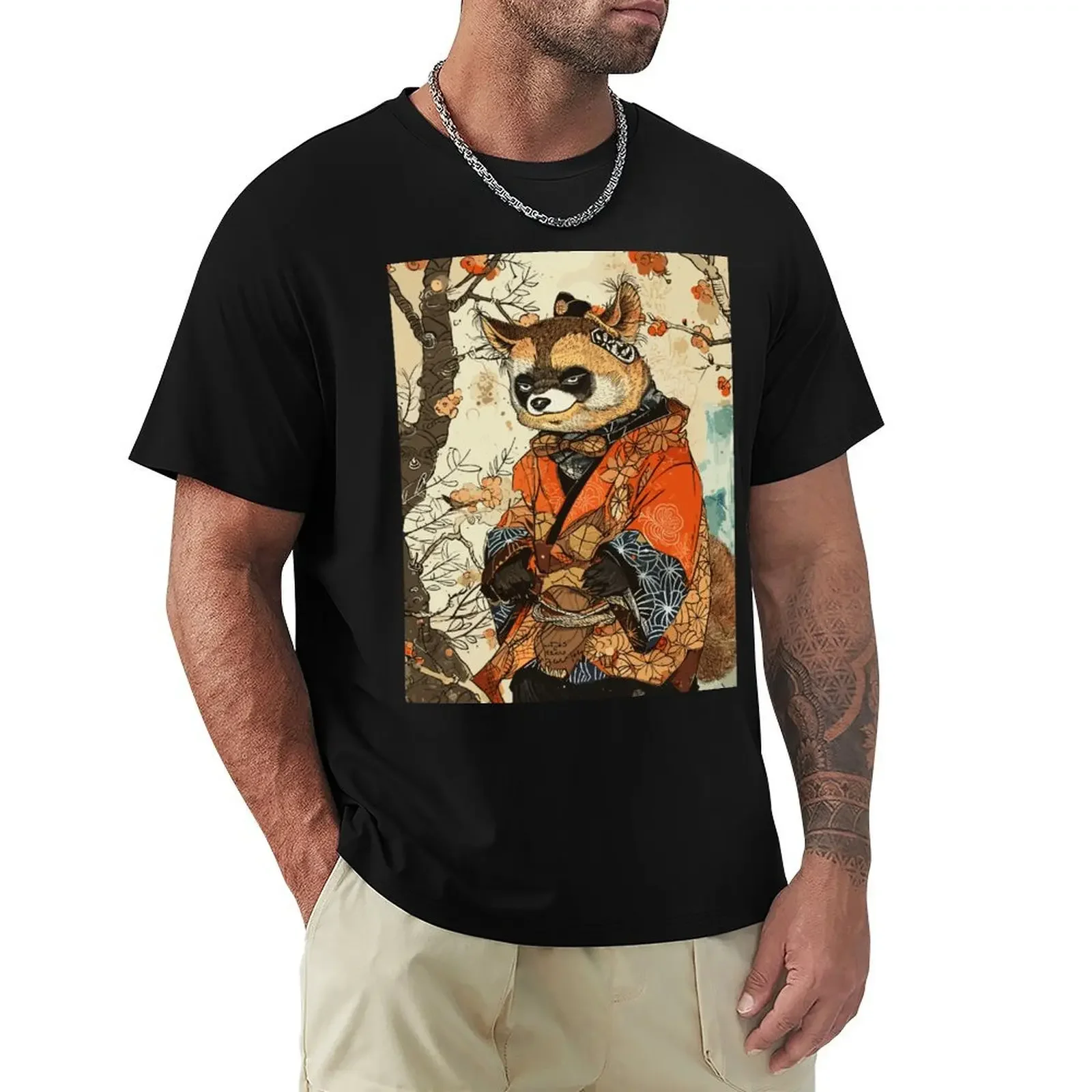 A Japanese Tanuki Art T-Shirt graphics plain animal prinfor boys men workout shirts Short Sleeve Round Collar new in tops & tees