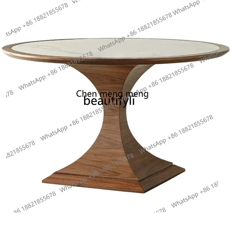 

32Nordic light luxury rock slab dining table Italian minimalist negotiation table home modern simple solid wood round dining tab
