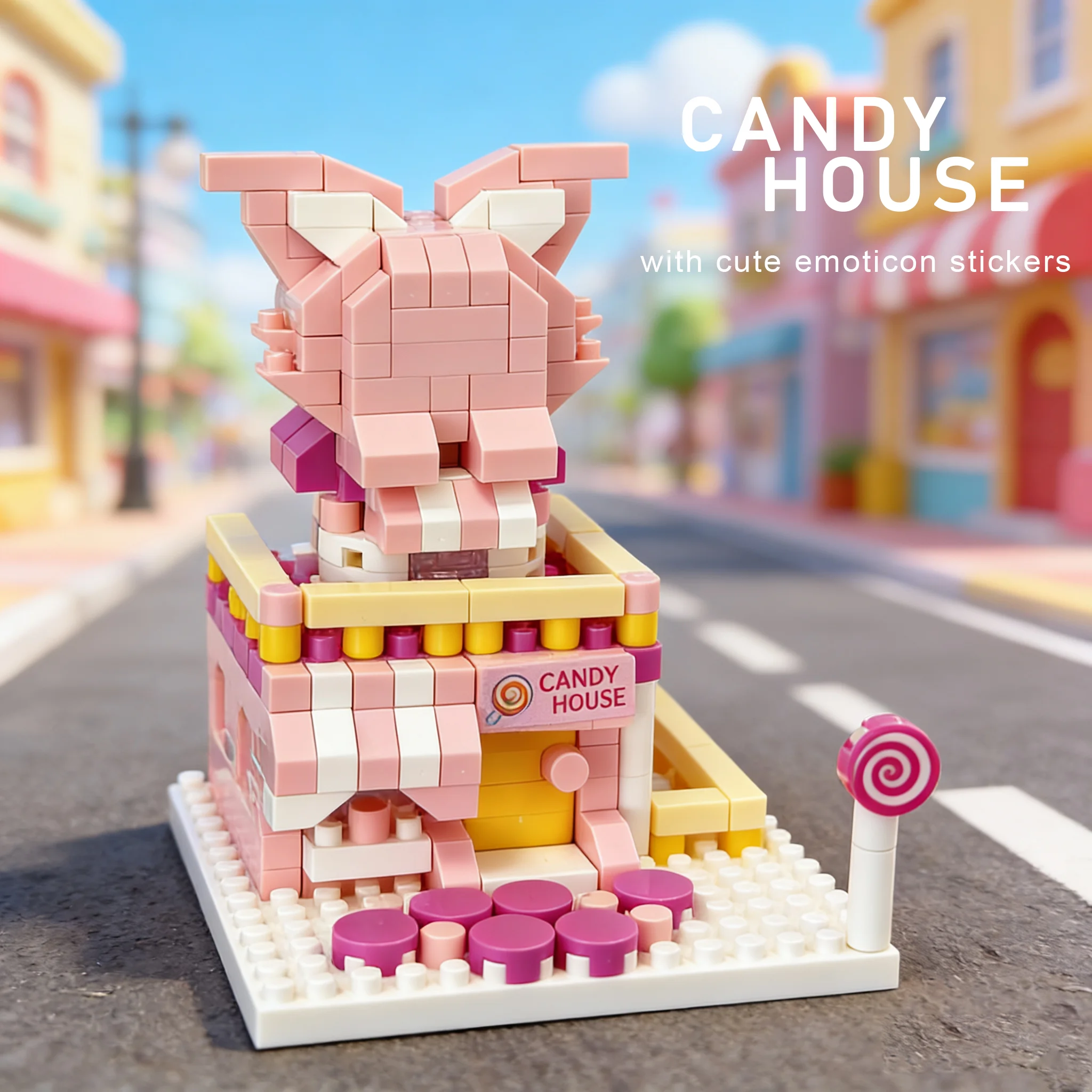 6 in 1 Cute City Street View mini Building Block Set | DIY Building Brick 3D Puzzle | Ice Cream Candy Shop Model Building Toy