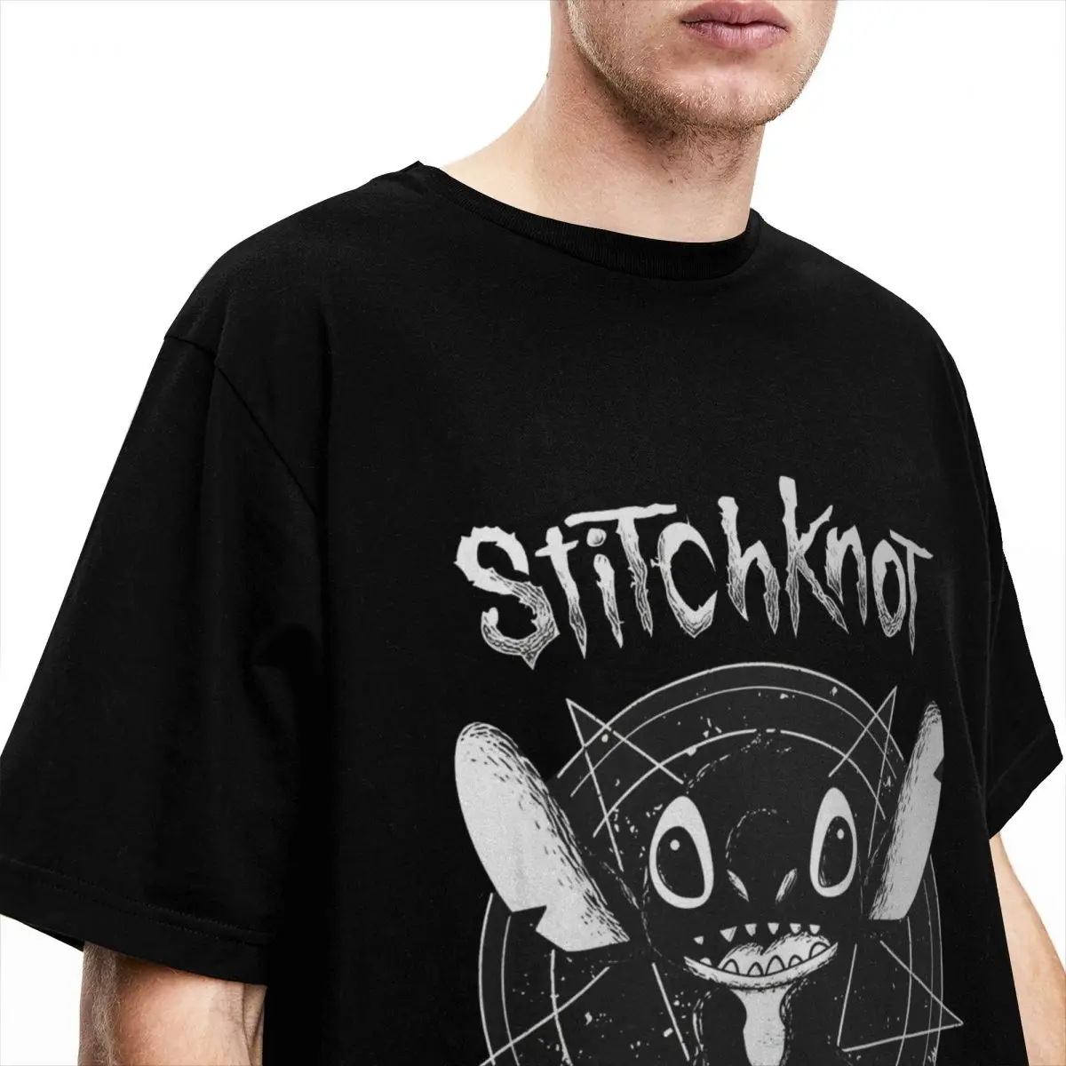 Mężczyźni STITCHKNOT Lilo & Stitch Anime t-shirty 100% bawełniane topy letnie Y2K zabawna koszulka z krótkim rękawem