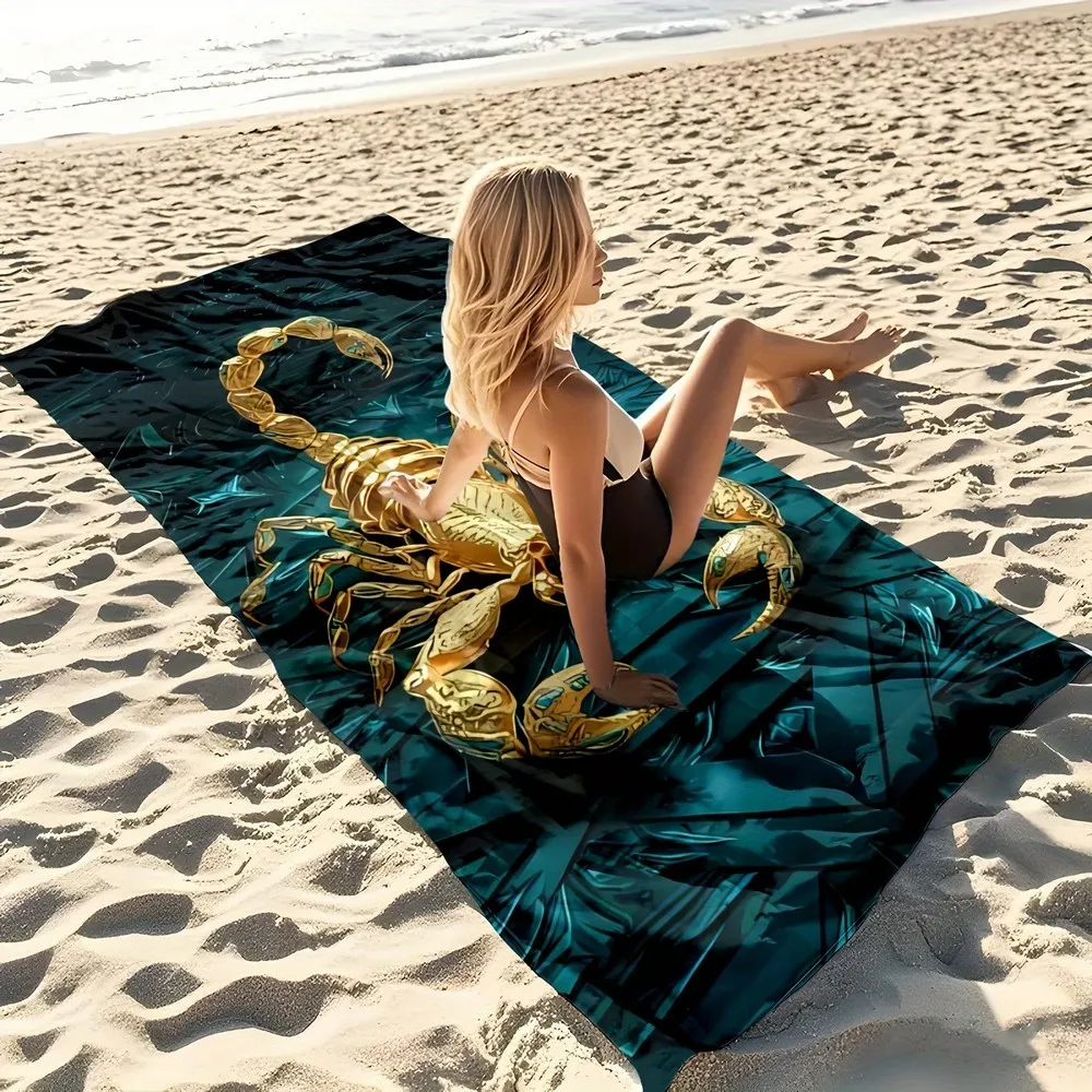 Luxury Gold Scorpion Beach Towel Patterned Sunscreen And Windproof Suitable For Swimming Pool Camping Travel Blanket