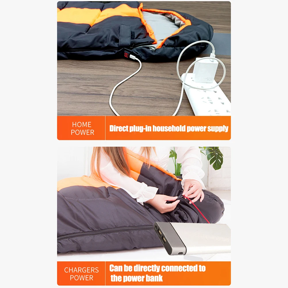 

5V Heating Sleeping Bag 3-Level Temperature Electric Heated Sleeping Bag Winter Warm Portable for Travel Hiking for Backpacking