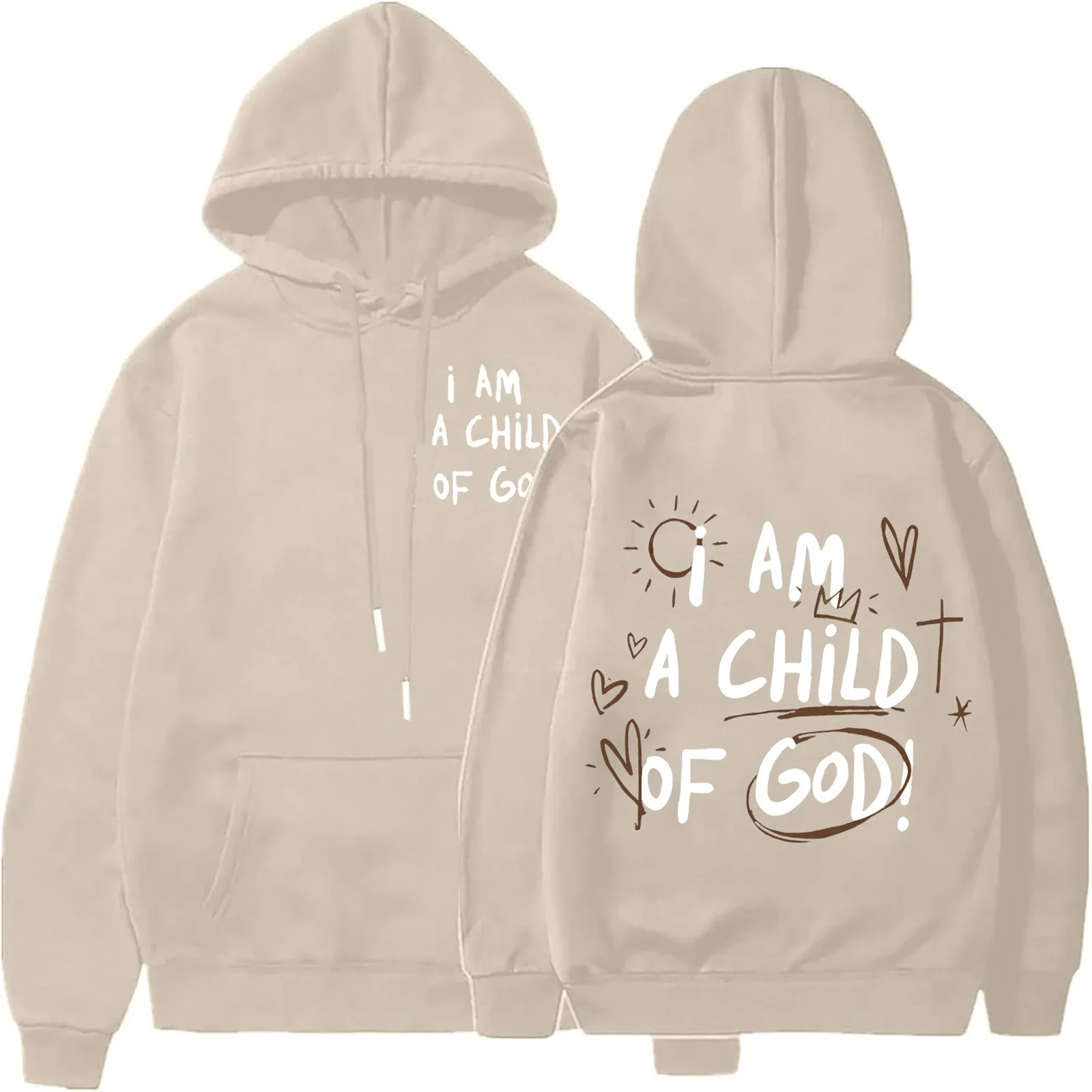 Modna bluza oversize z kapturem dla kobiet i mężczyzn z napisem I AM A CHILD OF GOD i grafiką krzyża i serca, codzienna, miękka, polarowa, wkładana przez głowę, z długim rękawem, luźna.