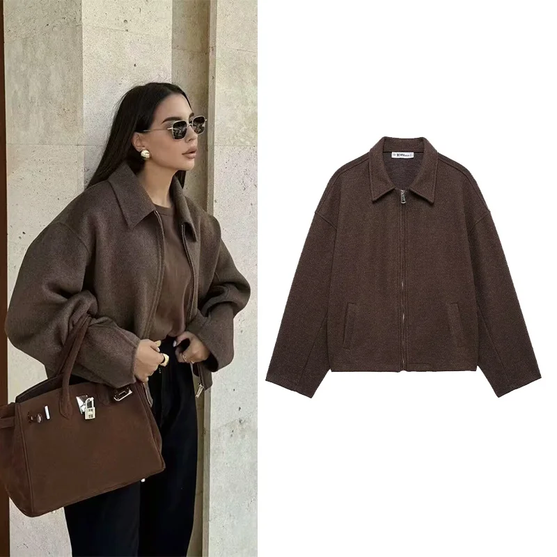 

Женские повседневные куртки, осенняя женская верхняя одежда с длинными рукавами, свободные женские пальто на молнии, женская куртка в стиле ретро