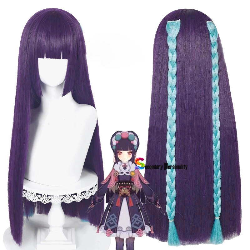 Genshin Impact Yunjin Cosplay Wig 75cm Long Straight Dark Purple Wig Cosplay Anime Cosplay Wig Heat Resistant Synthetic Wigs