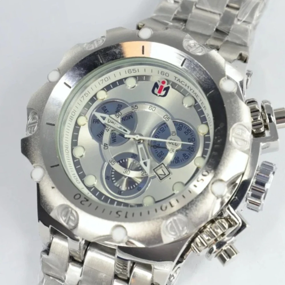 

Мужские кварцевые часы NEPIC с большим циферблатом, декоративным циферблатом с тремя циферблатами, креативные, полностью стальные, модные наручные часы для мужчин