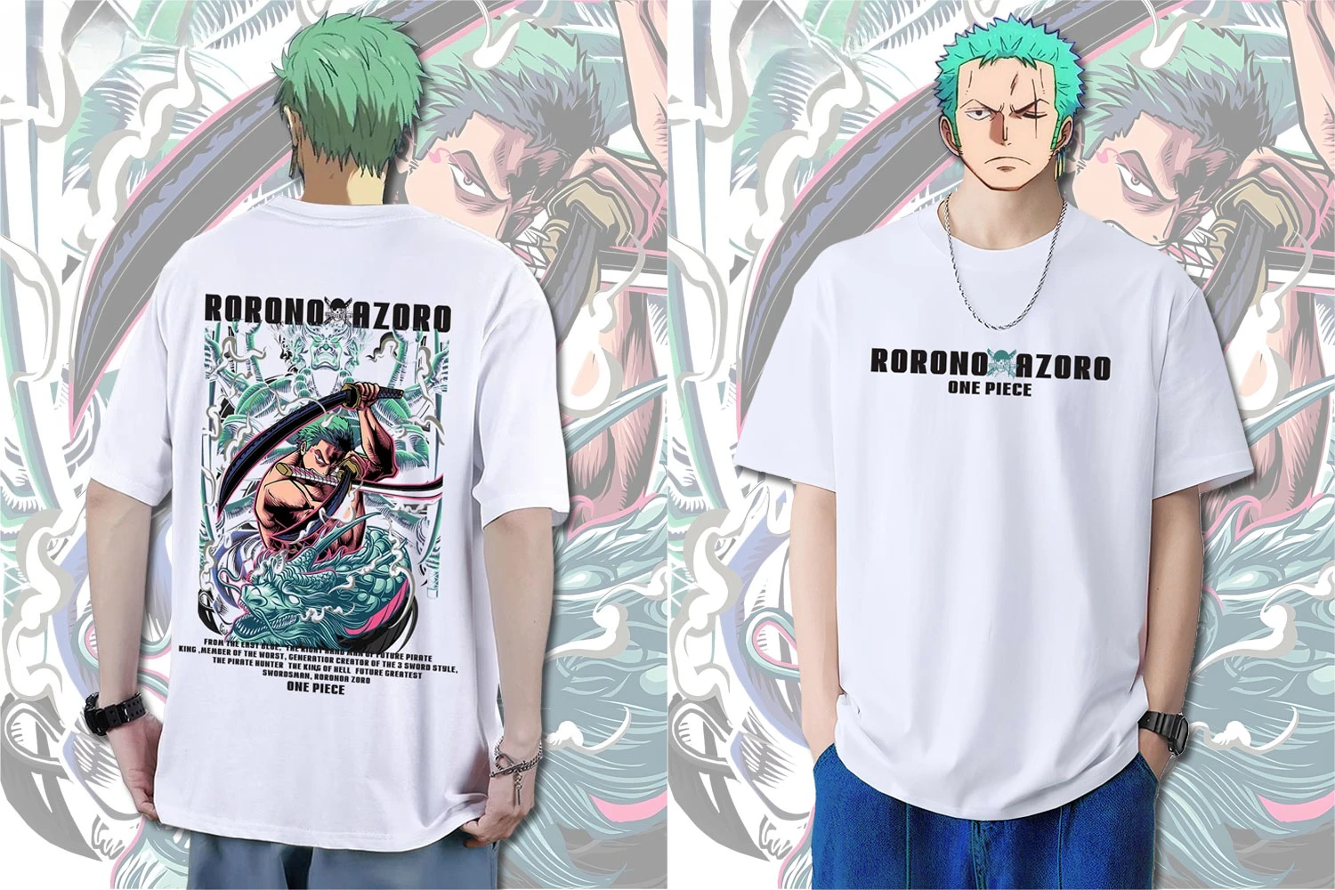 헤비 코튼 원피스 티셔츠 일본 트렌디 브랜드 애니메이션 Ronoya Sauron 패턴 주변기기 루즈 반소매